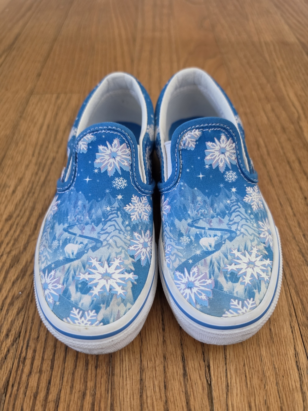 Vans Girls Blue Frozen Elsa Snowflake Slip-On Sneakers Size 13